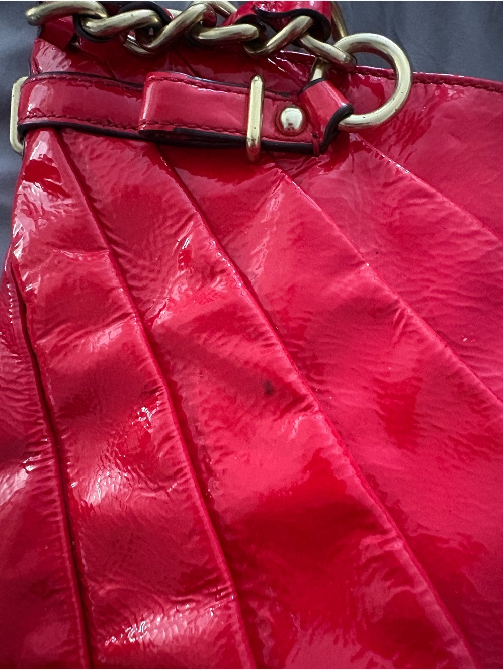 Coach Red Patent Leather Quilted Tote with Gold Hardware - Picture 6 of 6